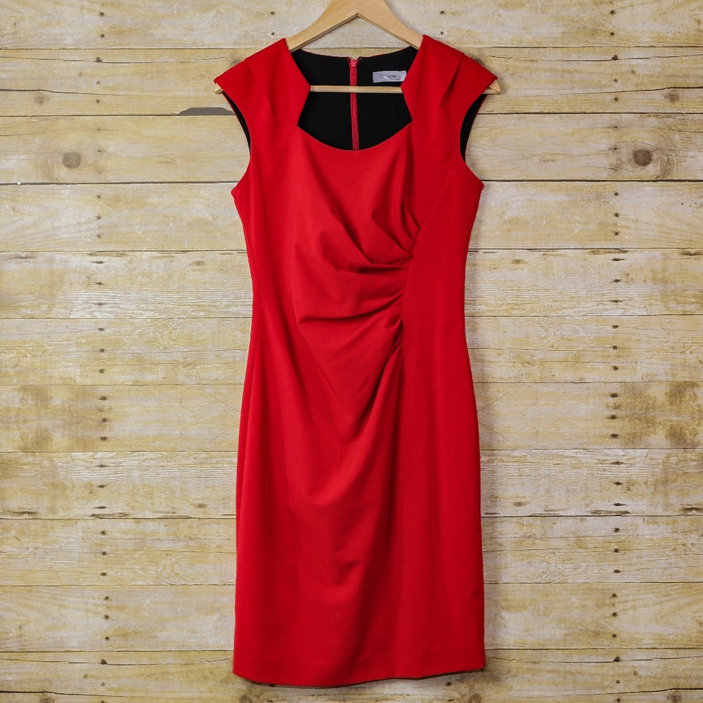 Clavin Klein Sleeveless Cocktail Mini Dress Red 4 - Picture 2 of 6